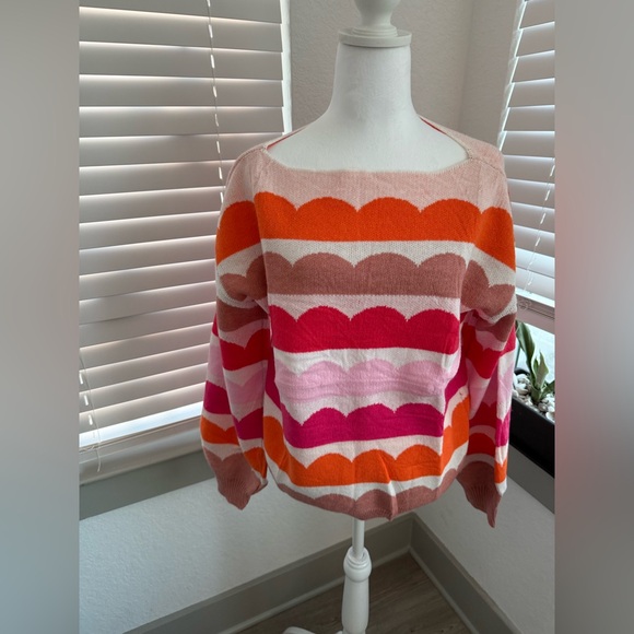 Womens Off Shoulder Round Neck Rainbow Floral Print Sweater - Picture 2 of 9